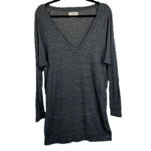 NEW! Aritzia TNA Cotton Blend Charcoal V Neck Tunic Sweater Dress Top Large